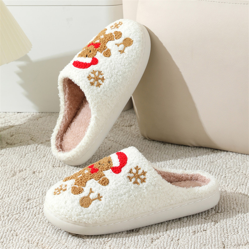 Winter Schneeflocke Lebkuchen Baumwolle Hausschuhe Damen Indoor rutschfeste Hausschuhe_voghion.com