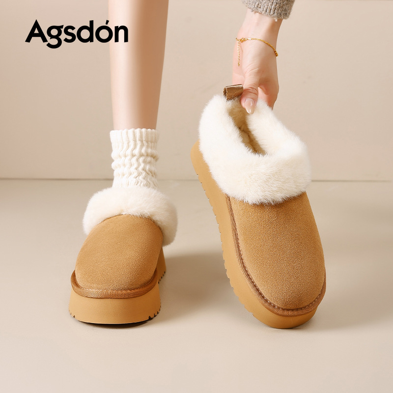 Botas de nieve de baja parte de Augu Shi Deng 2025 nuevas botas de invierno de invierno con un pedazo de lana gruesa y zapatos de lana gruesa