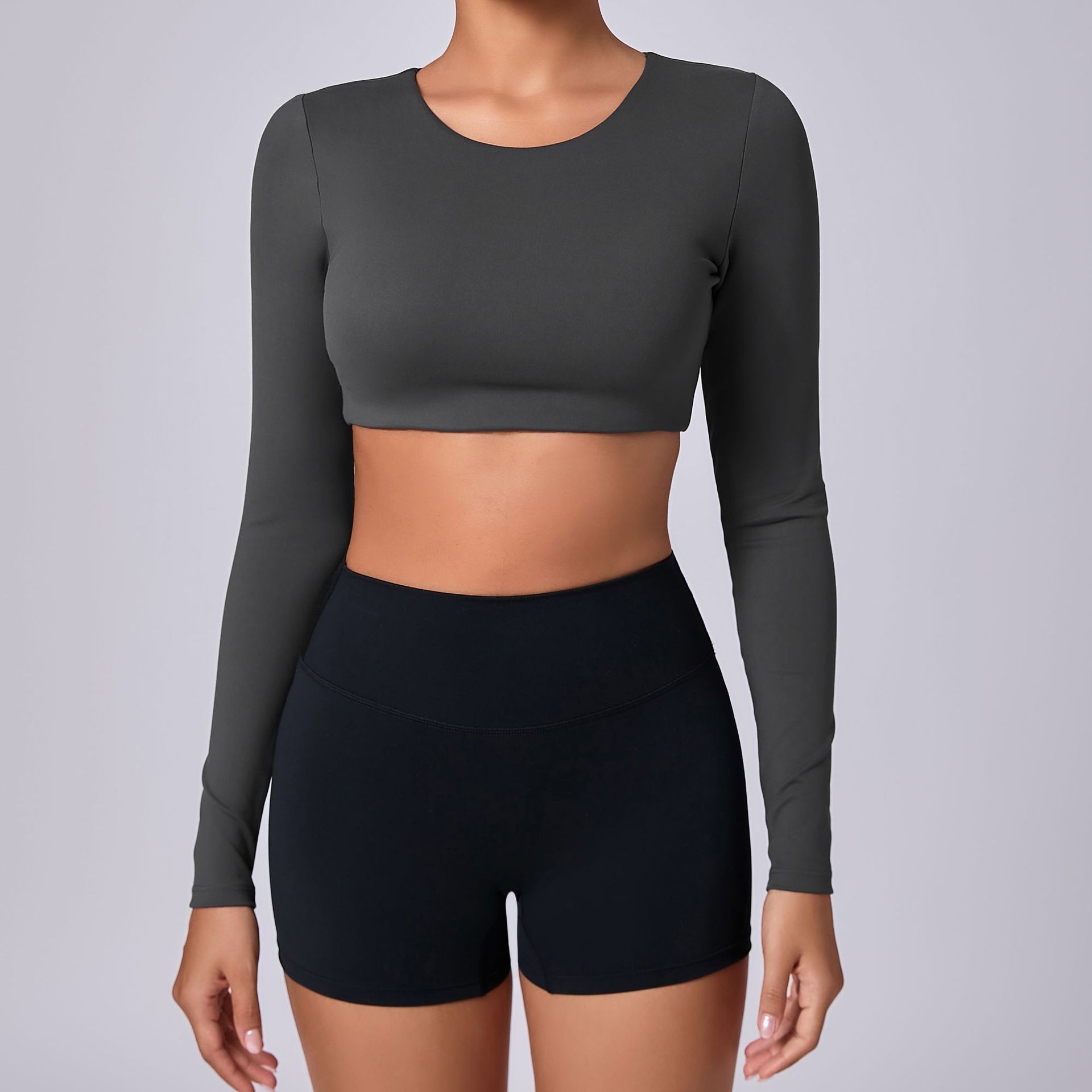 European and American Winter Sanding Long-sleeved Fitness Suit Tight Yoga Suit Pilates Running Long-sleeved Top 90206