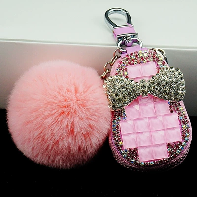 case car key case, Static Rod/Key Bag - pink-key-case-fur-ball