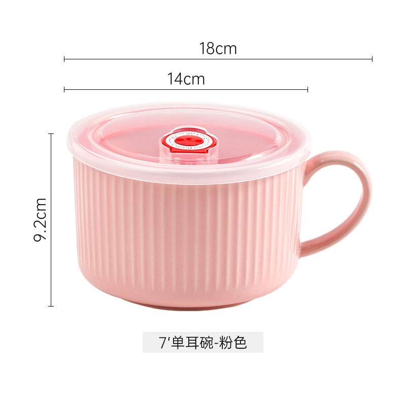 Cuenco de fideos de cerámica de una sola oreja Cuenco de fideos instantáneos simple nórdico con tapa hogar estudiante trabajo dormitorio tazón de taza de fideos instantáneos
