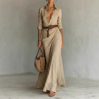 2026独立站欧美女装秋季优雅气质性感纯色不规则褶皱含腰带连衣裙