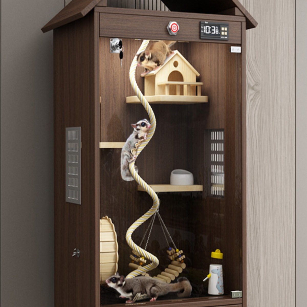 Thermostat Box Cage for Sugar Gliders, Ventilated Insulated Box, Wooden Cabinet, Pet Breeding Box, Squirrel Cage Villa