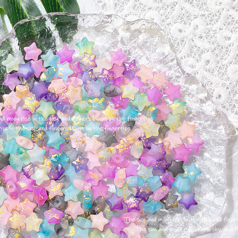 Straight Hole Sprinkled Gold Five-Pointed Star Glass Pendant Bracelet Frosted Handmade DIY Decorative Accessories Resin Beads Loose Beads