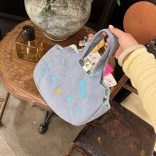 春日新款清新水冰蓝刺绣帆布牛仔包  ins可爱通勤便携单肩小包