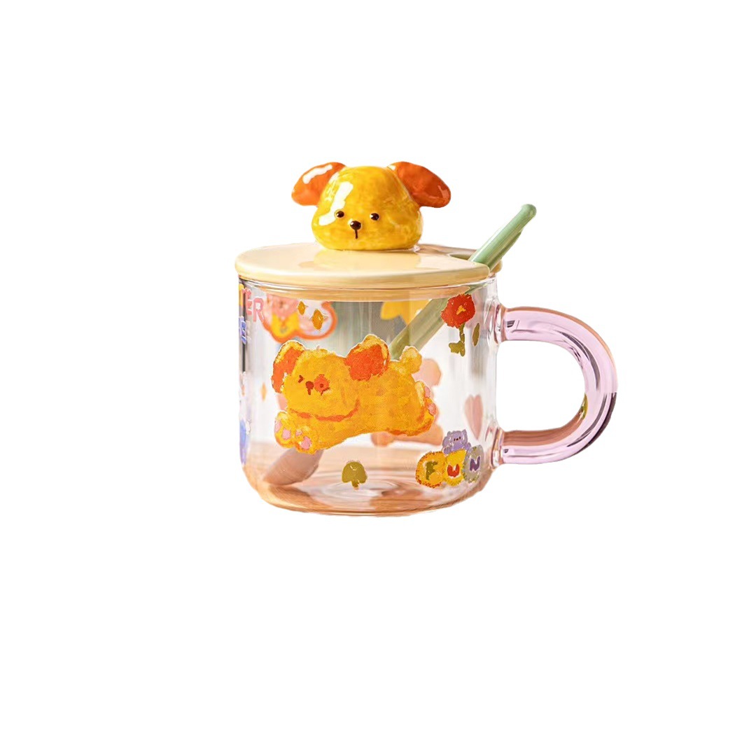 Creativo de dibujos animados animal de vidrio con tapa cuchara oficina taza de beber personalidad de alta apariencia lindo desayuno taza resistente al calor
