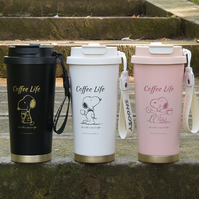 史努比保溫咖啡杯高顏值男女商務辦公茶杯雙飲車載便捷學生隨手杯