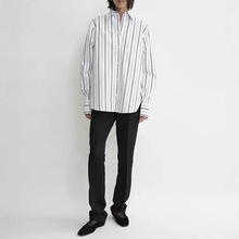 北欧Tot2025春季新款黑白条纹棉府绸挺括落肩衬衫女简约通勤长袖