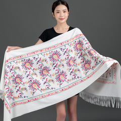 秋冬刺繍刺繍スカーフ女性旅行ショール民族風フリンジマント模造カシミヤショールスカーフ両用