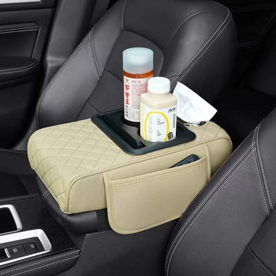 Car multifunctional armrest box booster Armrest box pad - diamond-water-cup-holder-armrest-pad-beige