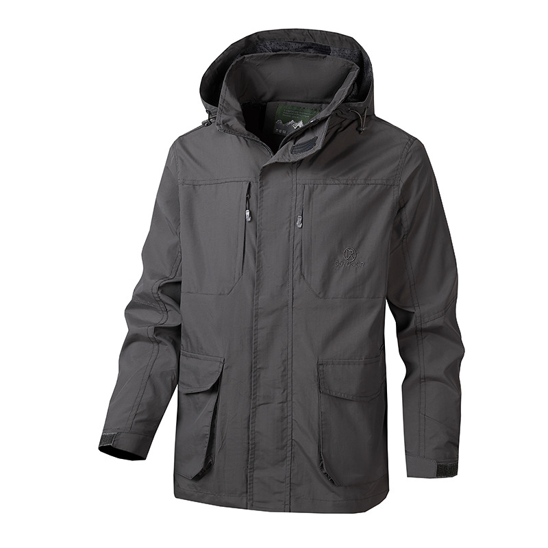 Primavera y otoño delgada al aire libre deportes de bolsillo para hombres chaqueta casual suelta a prueba de viento impermeable chaqueta