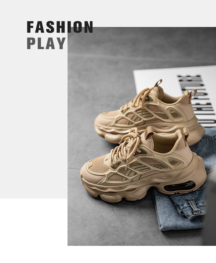 Giày sneaker nam cổ thấp buộc dây đế dày bọc da phong cách thời trang, giày thể thao tăng chiều cao — Cà phê ZS-F 8965m, ZS-F8965 Xingka, ZS-F8965 màu đen chi tiết 11