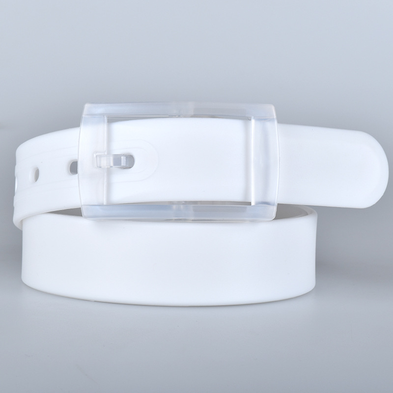 Cinturón unisex de silicona colorida con hebilla de pin, color caramelo, sin metal, cinturón de plástico blanco y rojo para pantalones, venta directa de fábrica