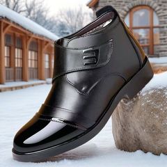 New Model Mid-Top Padded Insulated Men's Shoes with Fleece Lining, Leather Surface, Windproof & Warm Cotton Shoes, Polished Finish, Business Casual Shoes, Cotton Leather Boots