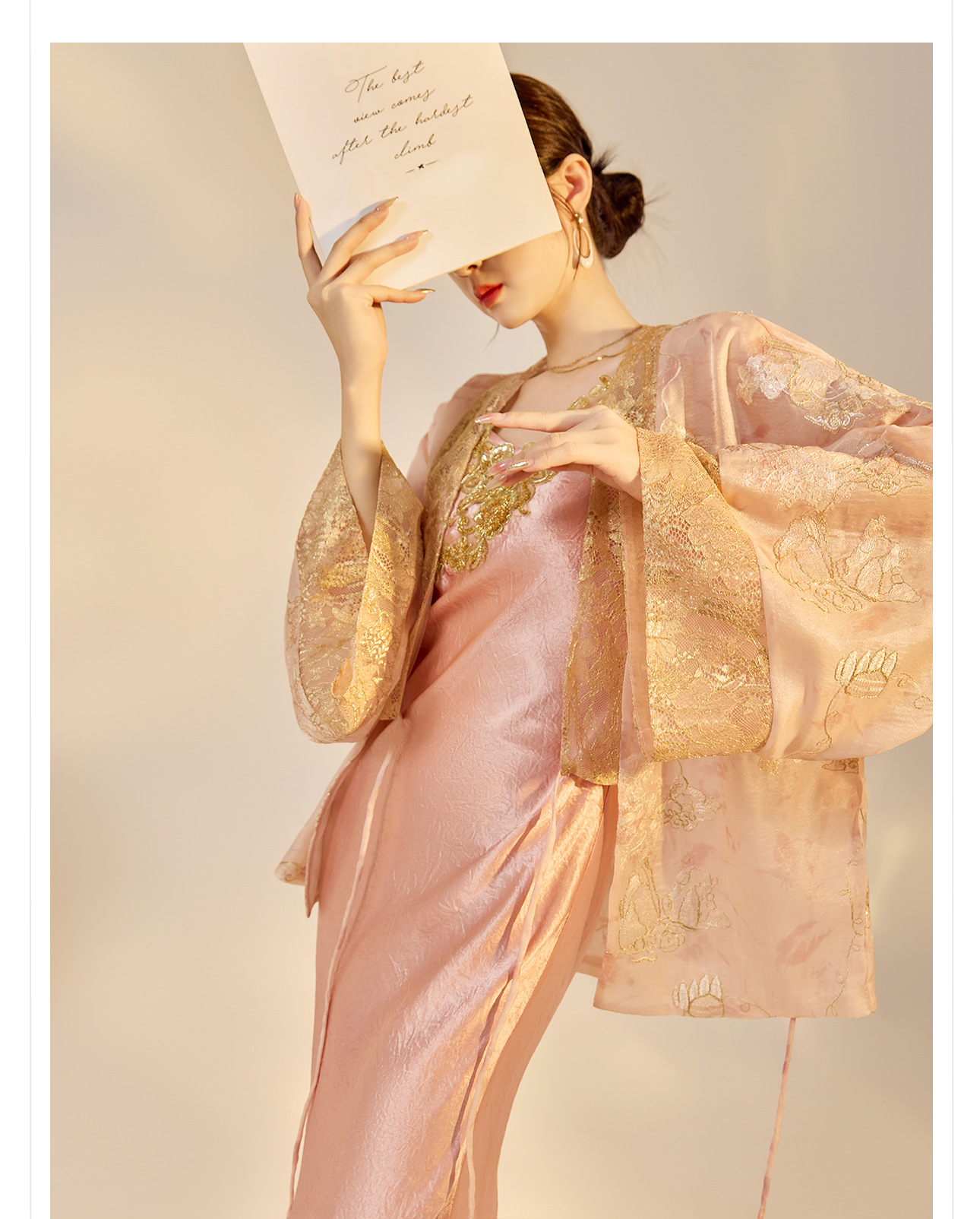 Áo khoác cardigan nữ phong cách Trung Hoa retro thêu hoa cột dây — hồng chi tiết 9