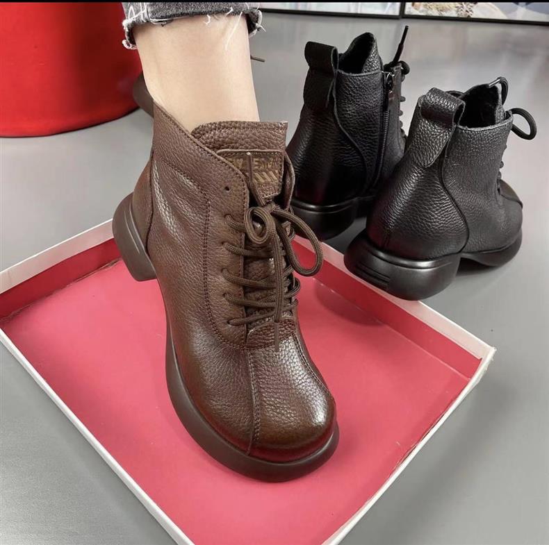 Women's Martin Ankle Boots In Soft Leather With Fleece Lining_voghion.com