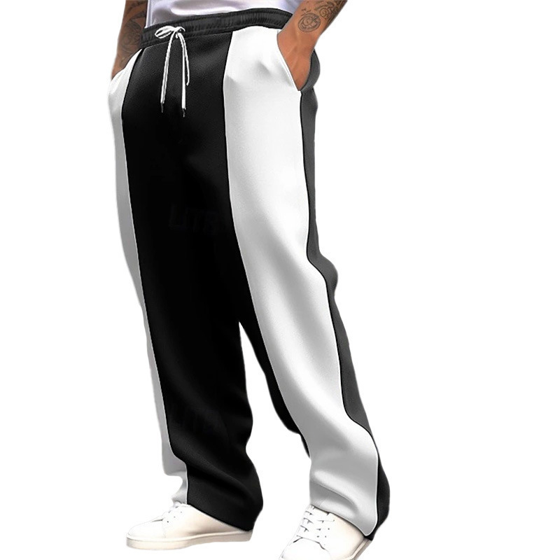 Cross-Border Independent Site American-Style Men's Casual Sports Loose Fit Healthy Fabric Drawstring Waist Jogging Quick-Dry Color-Blocking Long Pants