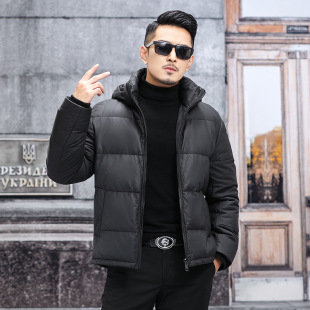 Factory 2024 New Cowhide Down Jacket Take-off Hat Genuine Leather Jacket Men's Short Leather Jacket for Hair Tough Style