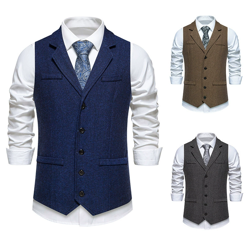 Амазонка 2024 новый мужской твидовый жилет ретро однобортный жилет мужской жилет