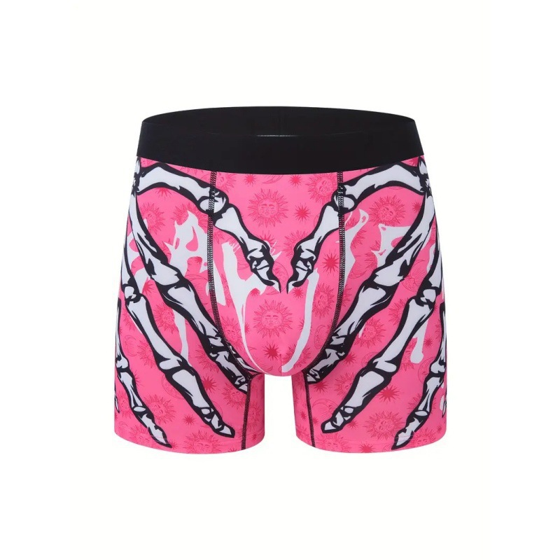 Ropa interior de longitud media de ángulo plano delgado de cintura media sexy para hombres Venta caliente Esqueleto que lema Graffiti Impresión 3D