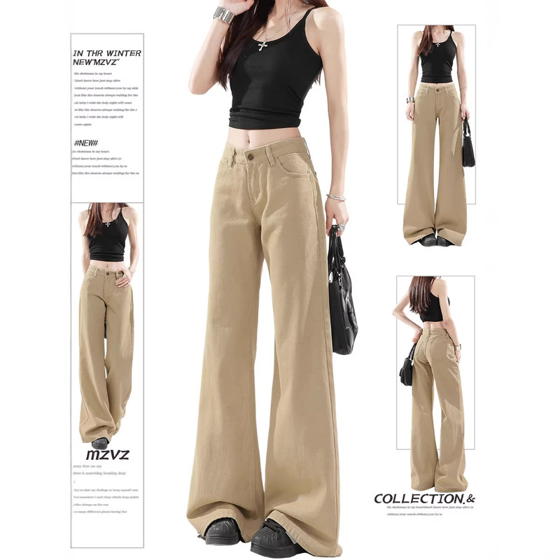 Khaki Fleece-Lined Thickened Flared Jeans for Women, Winter Non-Tight Wide-Leg Bell-Bottom Pants, Women's Style 2026 New Model Khaki Fleece-Lined Thickened Flared Jeans for Women, Winter Non-Tight Wide-Leg Bell-Bottom Pants, Women's Style 2026 New Model