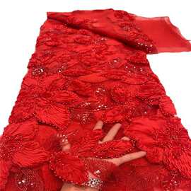 厂家高档立体绣盘花时尚刺绣蓬松材质秋冬外套连衣裙布料net lace