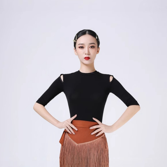 新款拉丁舞服练功服女舞衣上衣舞蹈服装跳舞服装莫代尔长袖短袖