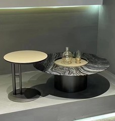 意式の極めて簡単な鞍の皮の円形の豪華な石の天然の大理石のソファーのお茶のいくつかの軽い贅沢なアイデアの収納の組み合わせのセットのいくつか