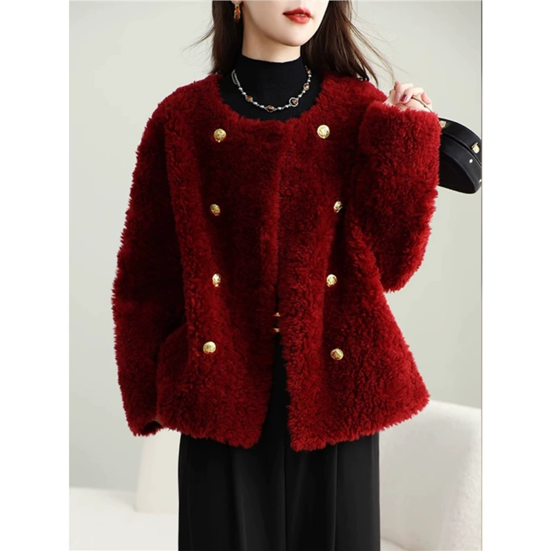 2928 Красный маленький ароматный ветер овечья шерсть куртка женский новый взрывной осенне-зимний океан уникальный шикарный кашемир