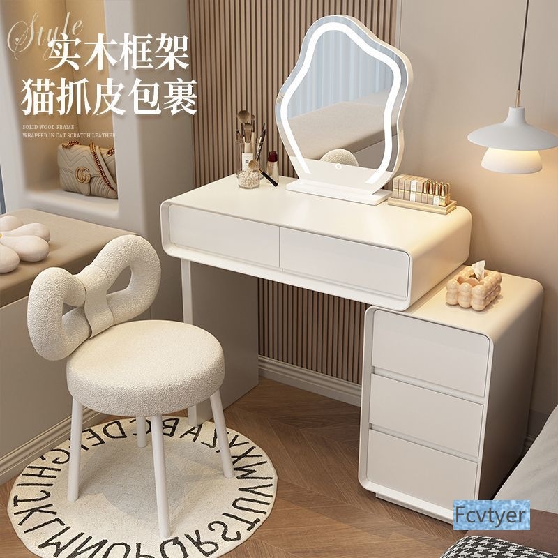 Modern Minimalist Bedside Integrated Cream Dressing Table Bedroom Chest of Drawers Solid Wood Makeup Table New Model