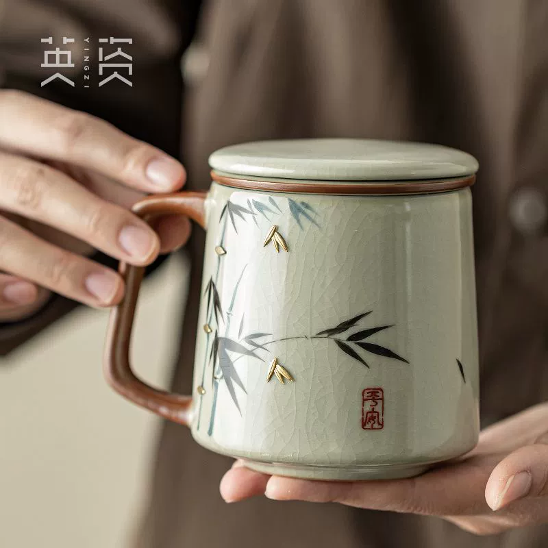 Чернильная бамбуковая пила гвоздь чайная чашка Ruyao чайная чашка для разделения воды керамическая офисная чашка для фильтрации чая с ручной подарочной чашкой