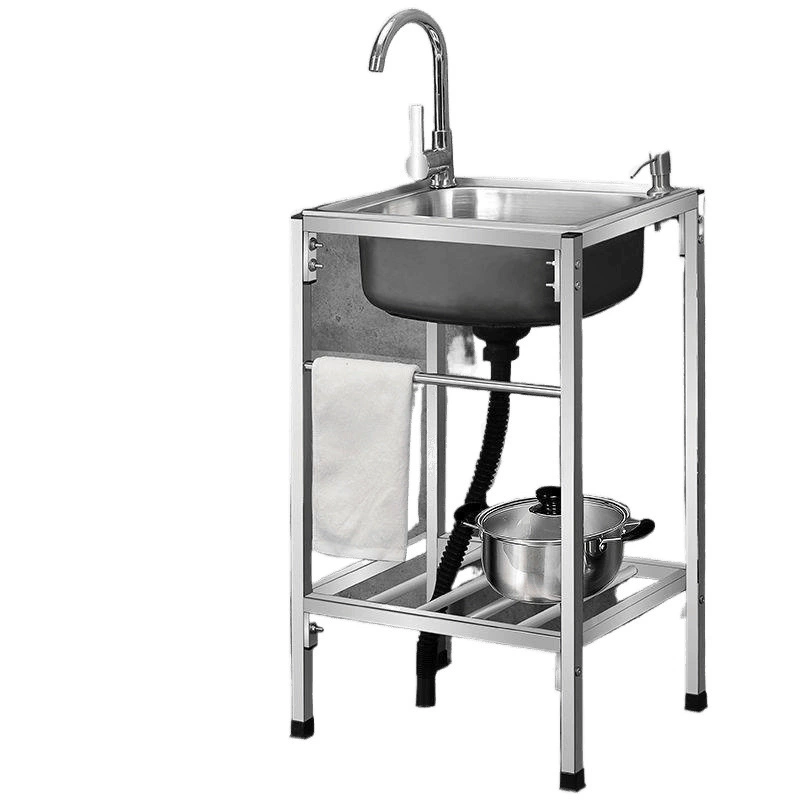 Wholesale kitchen thick simple stainless steel water single and double large single with bracket water basin washing basin dishwashing pool