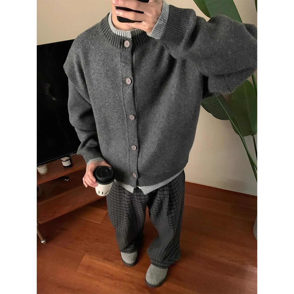 2026 Japanese Style New Men's Retro Round Neck Two-Piece Autumn Winter Loose Casual Knitted High-End Sweater_viptrois.com