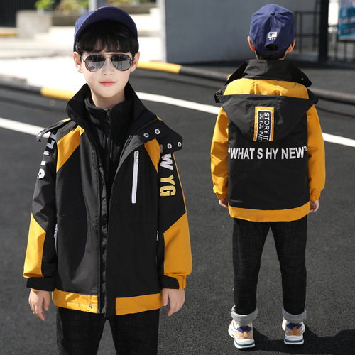 Boys' windbreaker three-in-one detachable 2024 new style fashionable spring and autumn jacket for boys aged medium to large