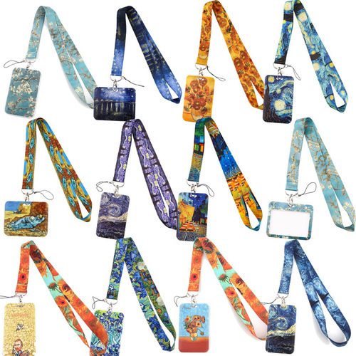 Van Gogh Starry Sky Sunflower Mobile Phone Lanyard Card Holder Combination Bus Card Brand Work Lanyard Campus Card Pendant