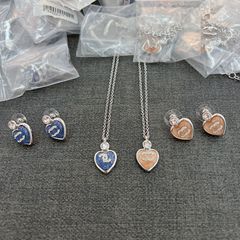 25p Xiaoxiang 新作春夏秋新作ブルーラブダブルcネックレスイヤリングレディース樹脂ダイヤモンドデニムブルーイヤリング