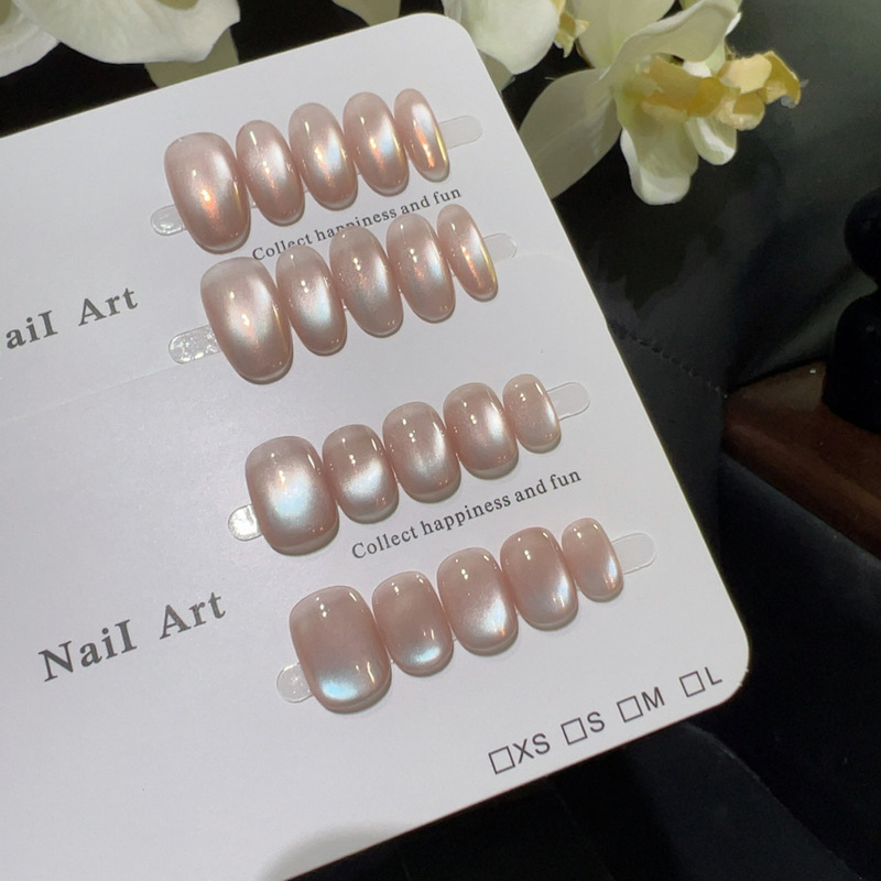 [Soft Illusion] Fresh and Gentle Nude Pink Aurora Glass Manicure, Exquisite Colorful Whitening and Versatile Wearable Nails