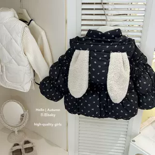 童装女童秋冬新款碎花兔子棉服宝宝洋气可爱外套连帽棉袄