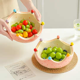 高颜值沙拉碗果叉水果叉水果盘甜品盘大容量可爱草莓陶瓷套装家用