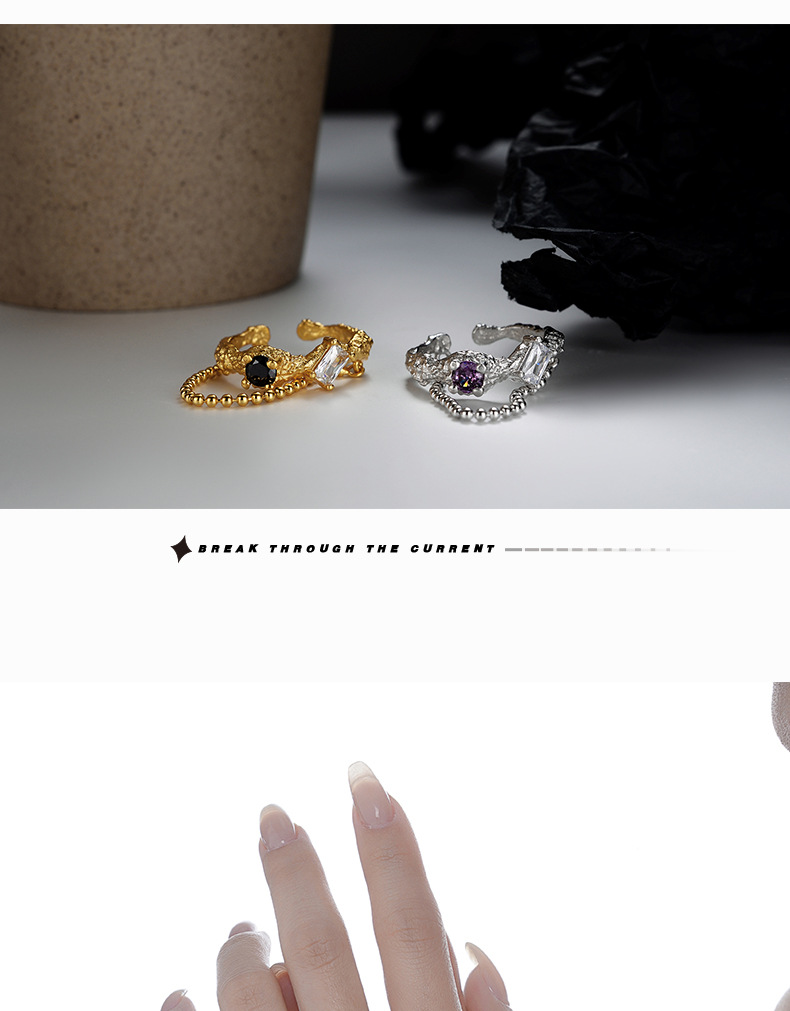 Fashion Geometric Sterling Silver Inlay Zircon Open Ring 1 Piece