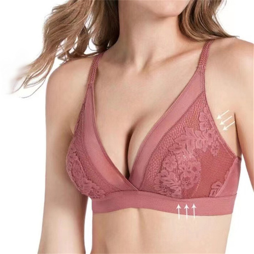 Sexy, comfortable, breathable, thin, side-breast-retracting, anti-sagging, big-breasted, small-showing bra, wire-free push-up underwear set