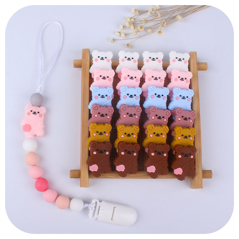 Creativo DIY bebé suministros animal de dibujos animados oso silicona joyería bebé chupete cadena molar teether pulsera Accesorios
