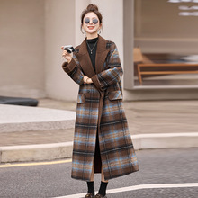 格纹羊毛大衣女装2025秋冬季新款设计感长款过膝毛呢外套女 C3602