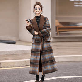 格纹羊毛大衣女装2025秋冬季新款设计感长款过膝毛呢外套女 C3602