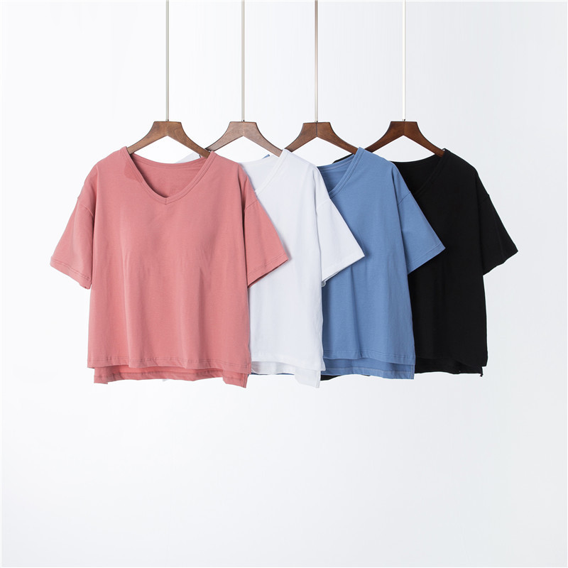 Women's Pure Cotton Bra Pad Cup One-piece Loose Short-sleeve T-shirt Half-sleeve Outer Wear Casual Base Shirt Yoga Home