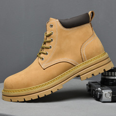 頭層牛皮馬丁靴2022秋冬新款大黃靴情侶高幫加絨雪地靴一件代發