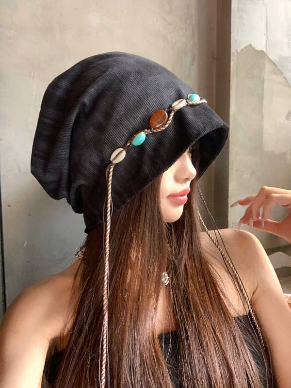 帽子秋冬女复古波西米亚风流苏扎染包头冷帽透气百搭显脸小堆堆帽|undefined