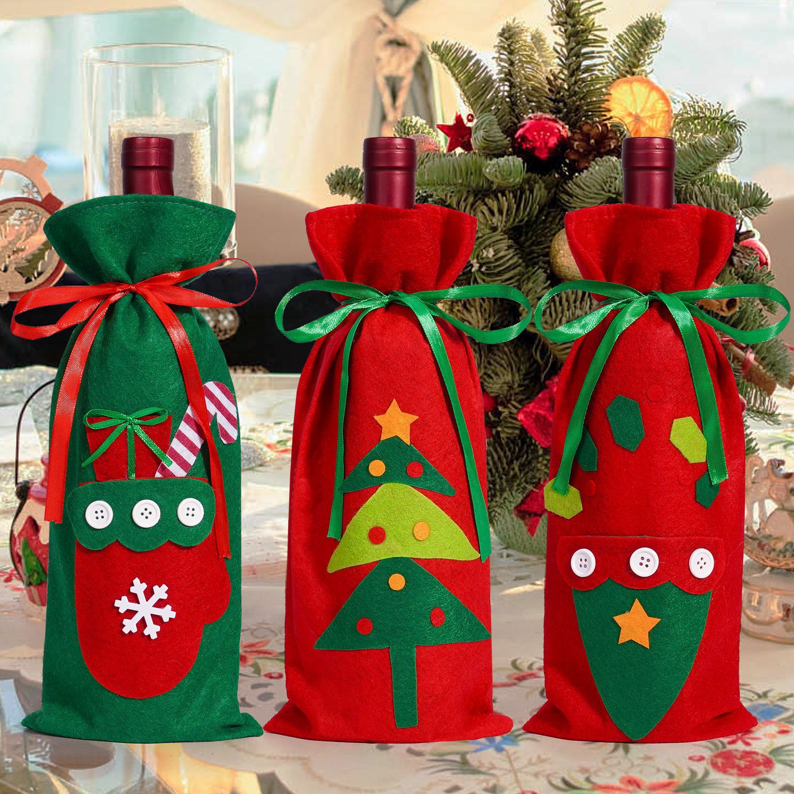 Decoración de Navidad transfronteriza cubierta de botella de vino no tejido creativo set de vino de mesa decoración de restaurante accesorios de vino