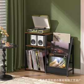 跨境黑胶唱片机收纳架客厅多功能CD支架杂志置物架实木多层展示架