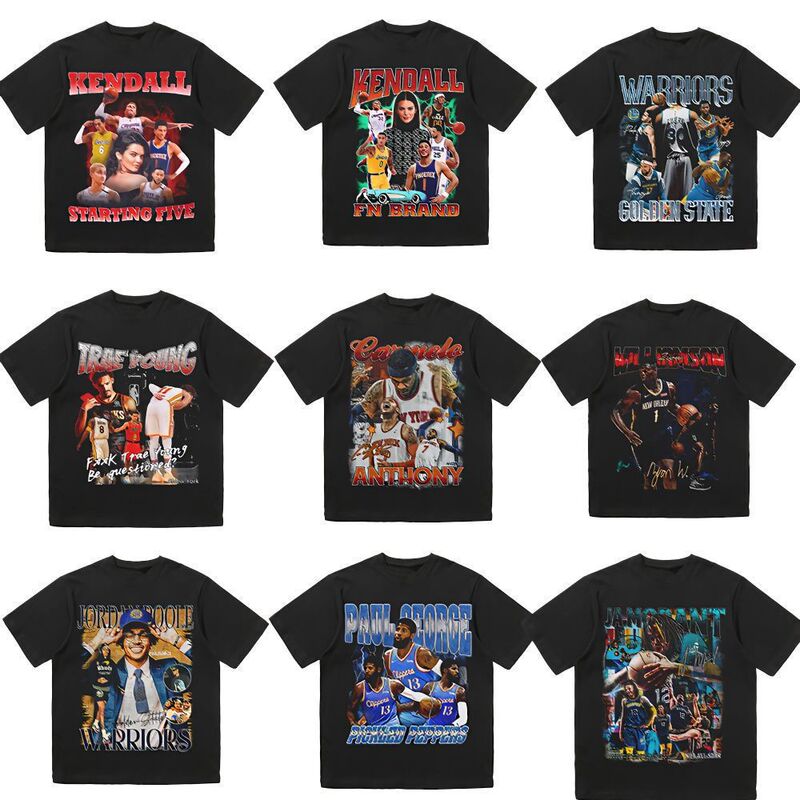 Nba Star Short-Sleeved American Retro T-Shirt for Men Curry Kobe Morant Three Ball Rose Trendy Nba Star Short-Sleeved American Retro T-Shirt for Men Curry Kobe Morant Three Ball Rose Trendy